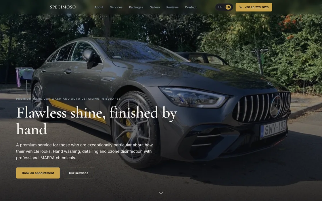 The Sp&eacute;cimos&oacute; homepage, a detailed Mercedes AMG GT